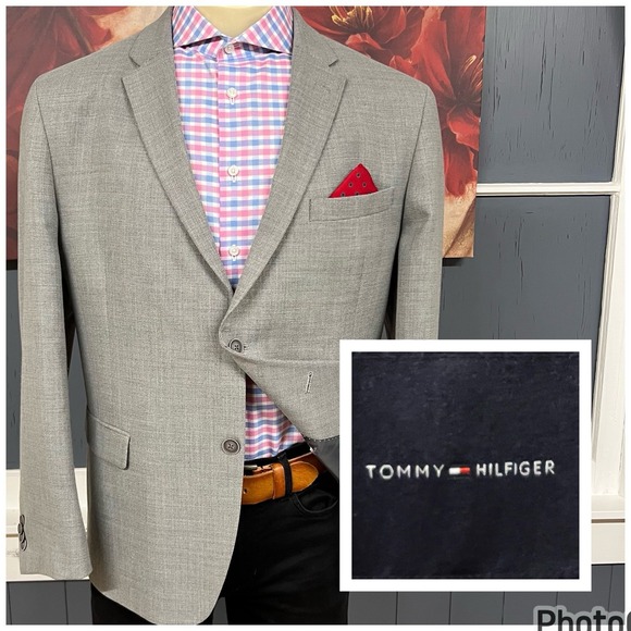 Tommy Hilfiger Other - Tommy Hilfiger Hopsack Blazer Mens 46S Short Slim Fit Wool Blend Stretch Gray
